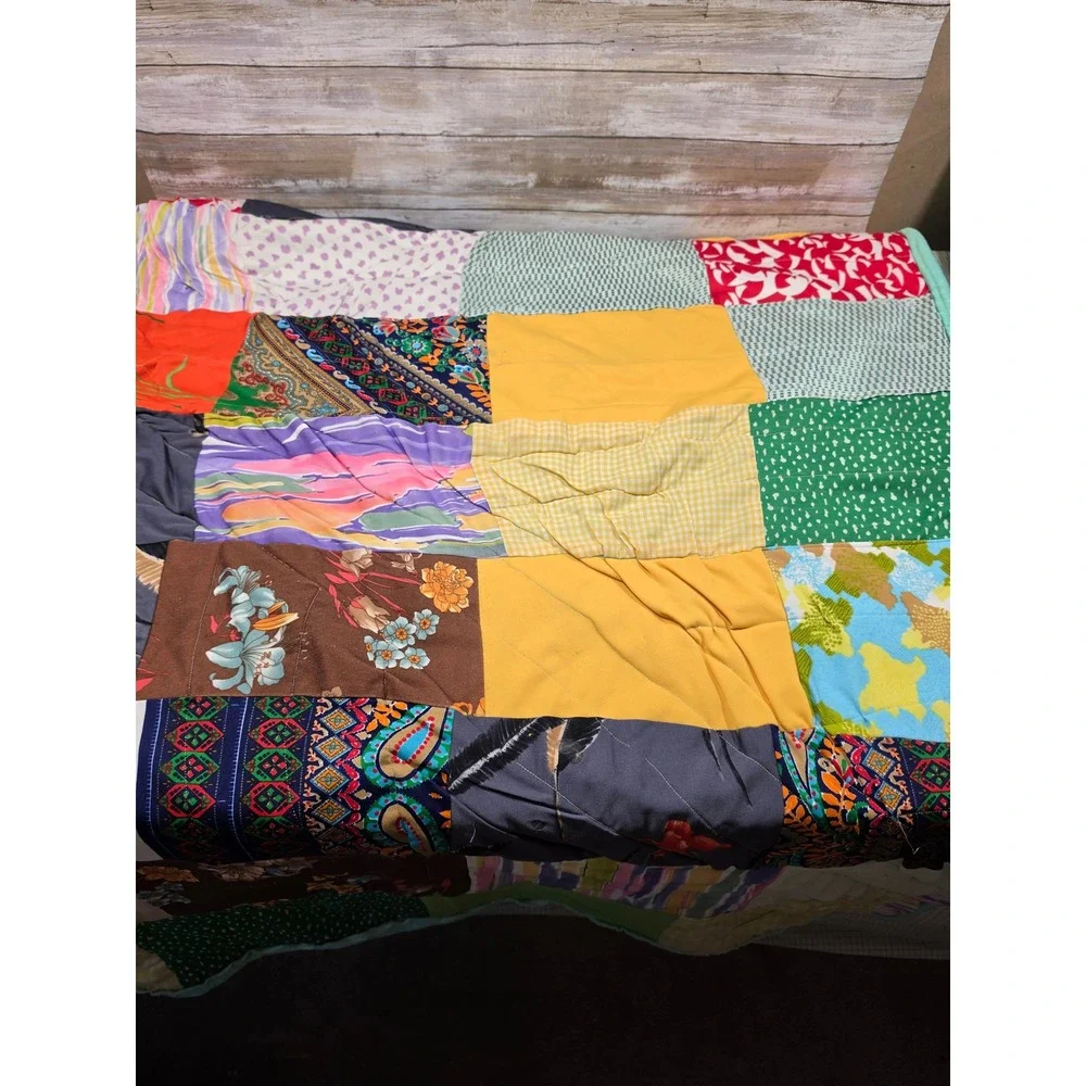 Handmade Vintage Patchwork Quilt Multi Color Floral Paisley Gingham 64x77 READ